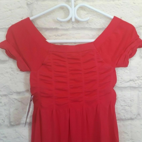 New Majoras Red Ruffle Cap Sleeve Top Blouse - Picture 2 of 5